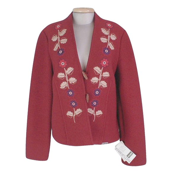 NEW Geiger of Austria Jacket (Coat)! US 8 10RedBoiled WoolFloral Design